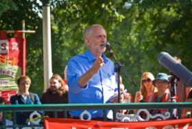 Jeremy Corbyn Leader of the Labour Party UK speaking at rally